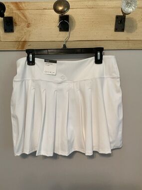 CALIA White High Rise Skirt, Women’s L, Flat Front/Pleated Back, 15” Long